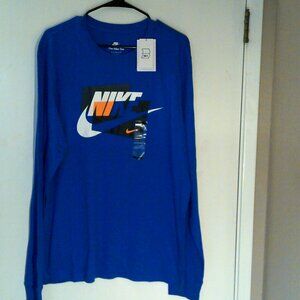 NEW NIKE SPORTSWEAR "Shapes Logo LS Tee" MEN'S BLUE WHITE T-SHIRT L FJ1077-480